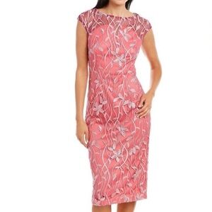 JS Collections Illusion Bateau Embroidered Tea-Length Dress Pink Purple 4 NWT